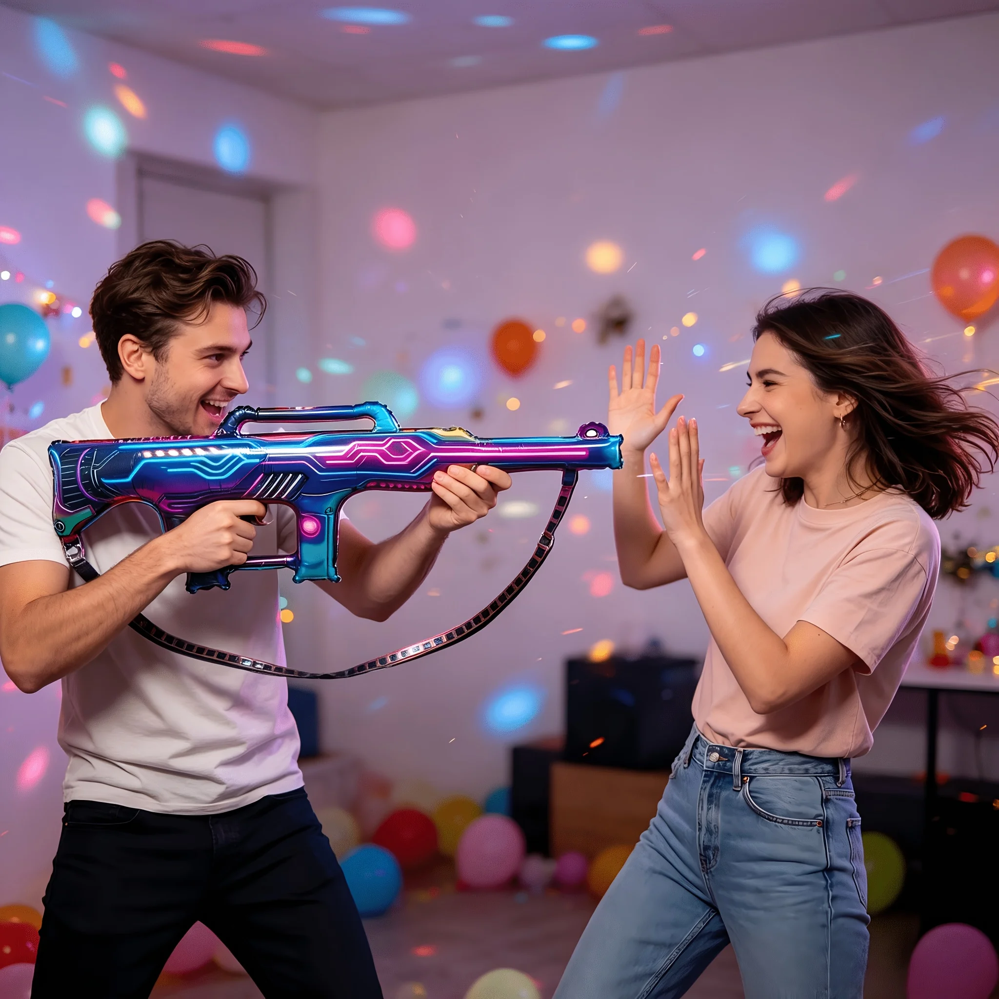 2pcs Machine Gun Foil Balloon Neon Color Inflatable Gun Aluminum Film Balloon Game-Themed Party Decor Cosplay Photo Props