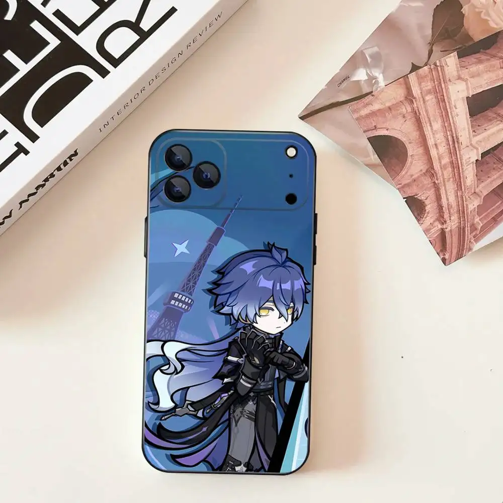 G-Genshin Impact F-Flins Capa de telefone para iPhone 11,12,13,14,15,16,17,Pro,Max,Plus,E,SE4,Air,Mini Capa macia preta