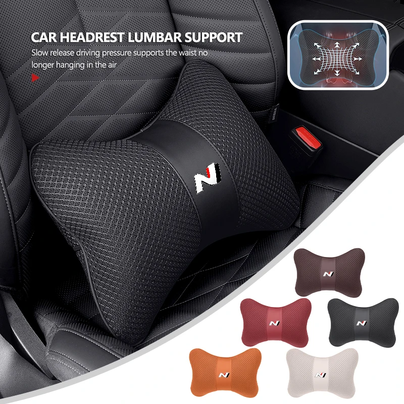 Кожаный автомобильный подголовник, подушка для шеи, талия, мягкая удобная подушка для Hyundai N Nline Tucson Kona Sonata Veloster i20 i30 Кожаный автомобильный подголовник, подушка для шеи, талия, мягкая удобная подушка для Hyundai N Nline Tucson Kona Sonata Veloster i20 i30