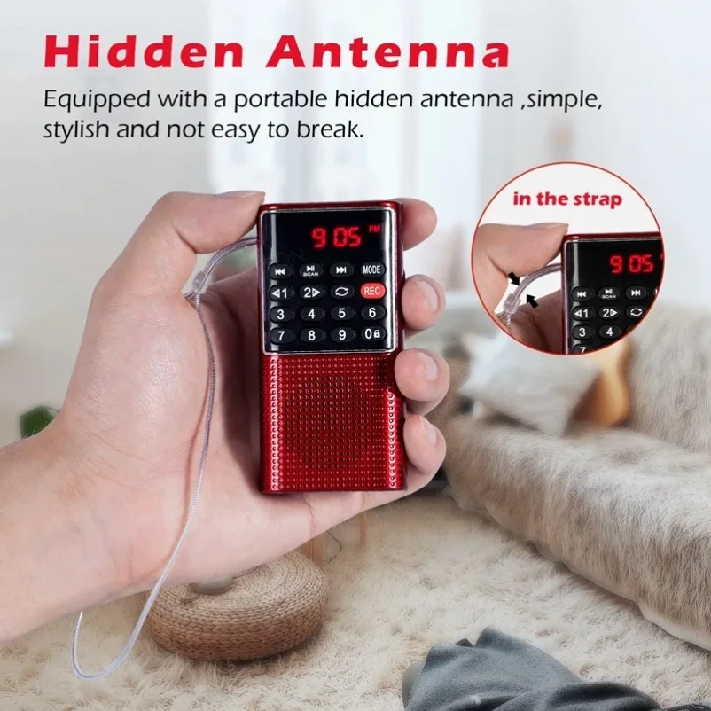 VIKEFON Tragbares Mini-FM-Radio, kabelloser Lautsprecher, MP3-Musik-Player mit Aufnahmefunktion, unterstützt Freisprechfunktion, TF-Karte, USB-Kopfhörerwiedergabe – Detail 9