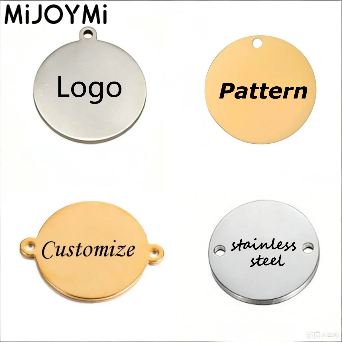 

100pcs rotundity Custom Laser Engrave metal 8/10/12 mm Stainless Steel tag Personalized Logo jewelry pendants Custom charms logo