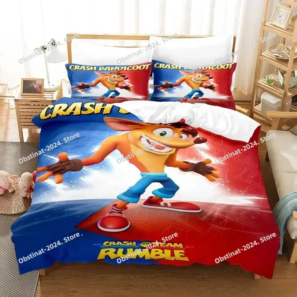 Crash Bandicoot 3D Printing Comforter Bedding Set,Duvet Cover Bed Set Quilt Cover Pillowcase,King Queen Size Bedding Set Kid