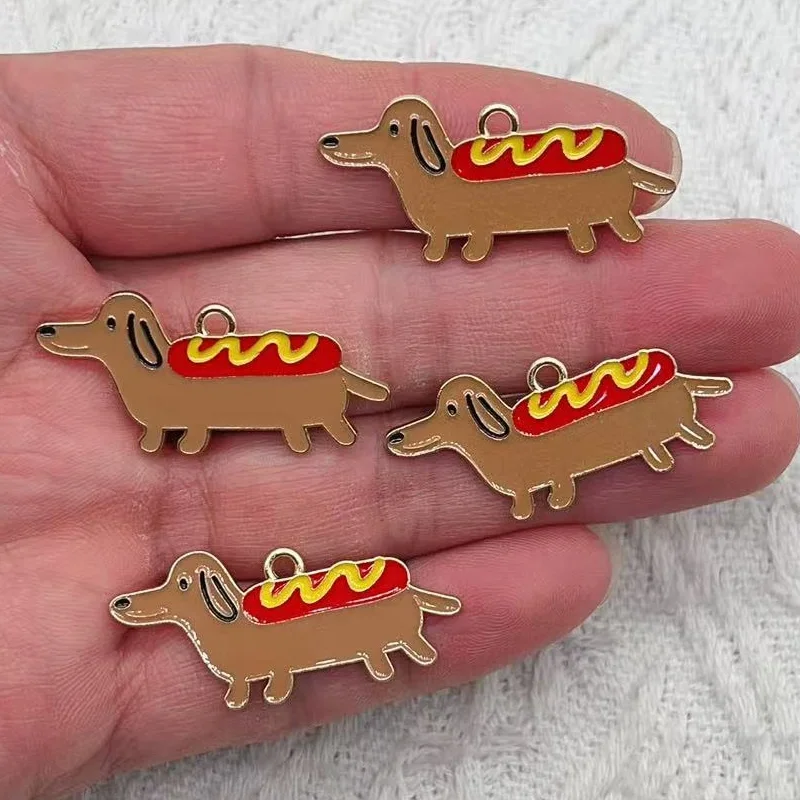 10pcs Alloy Enamel Sausage Dog Metal Charms Cute Puppy Tag Earring Keychain Necklace Pendant Diy Animal Jewlery Make