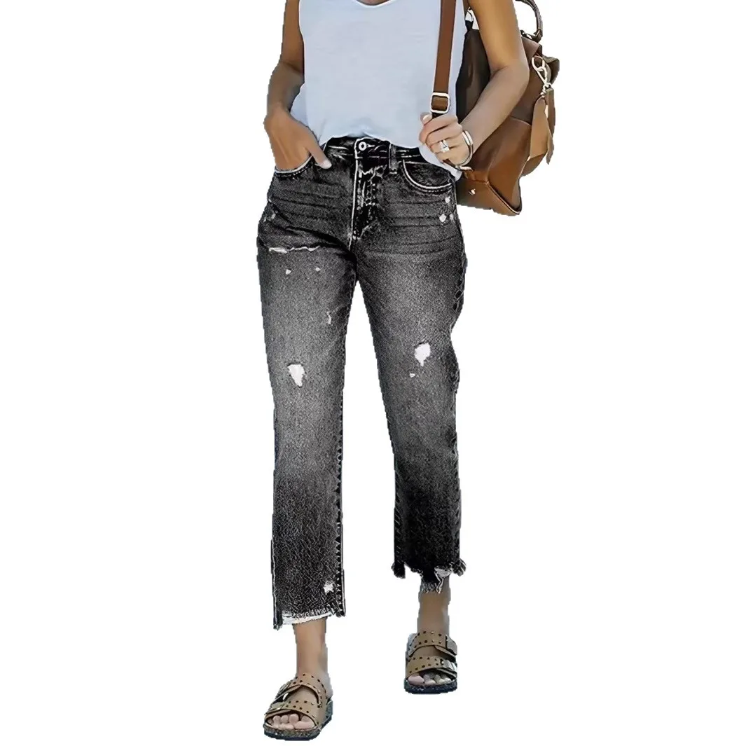 جينز مستقيم جديد لعام 2025 - سروال دينم كاجوال وسميك عند الكاحل، جينز دينم مغسول