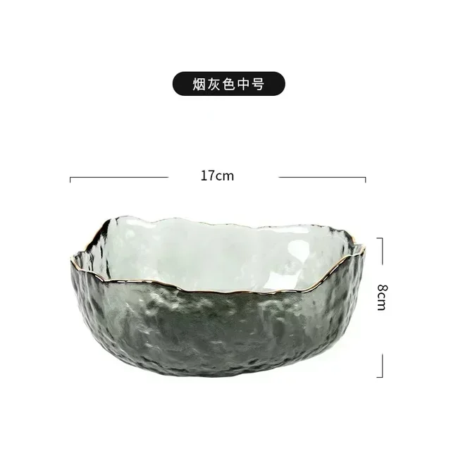 Irregular Gold Inlay Glass Salad Bowl Fruit Rice Serving Bowls Food Storage Container Lunch Bento Box Decoration Tableware