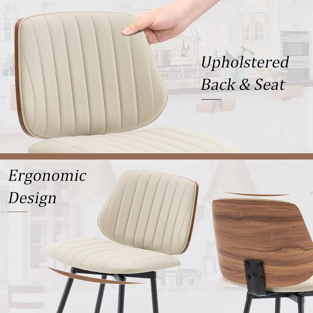 Conjunto de 4 bancos de bar giratórios, bancos de bar com altura de balcão de 26 polegadas com encosto, apoio para os pés, pernas de metal e couro sintético moderno