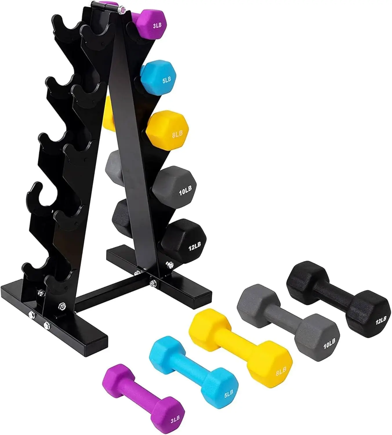 

Dumbbell Set with Stand Coated Hand Weights Home Gym Equipment