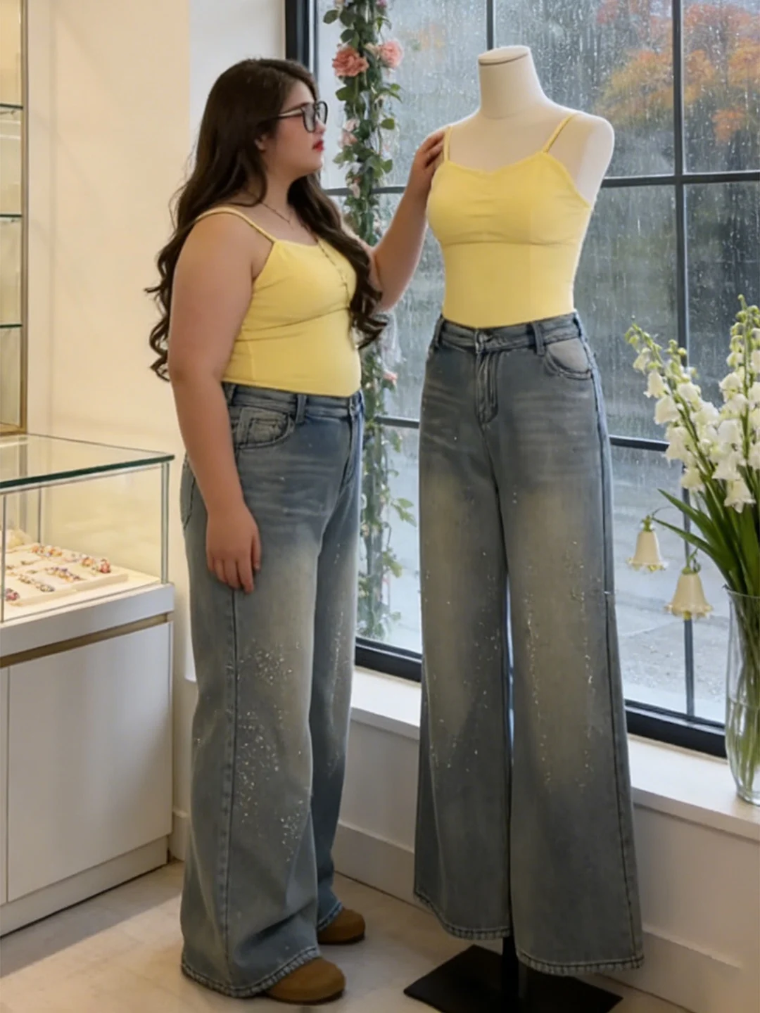 

Ретро-джинсы с американским дизайном и стразами для женщин, весенняя новинка, большие размеры, широкие брюки, утягивающие, с высокой талией, для фигуры типа «груша»