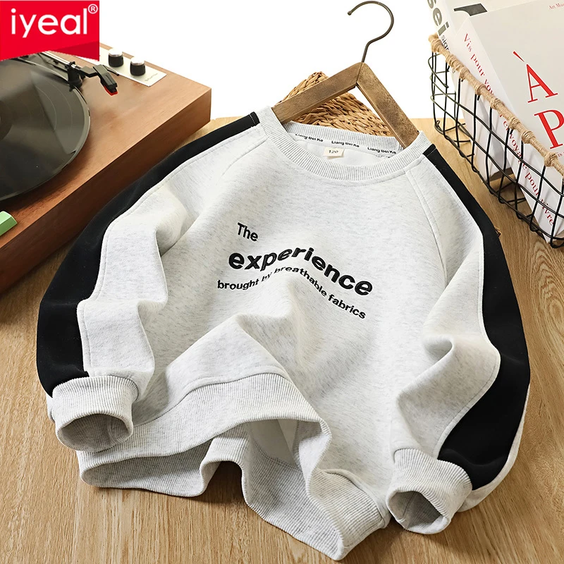 

IYEAL 2023, весенне-осенний новый свитшот для мальчиков, детский свитшот с длинными рукавами и круглым вырезом, модный топ для мальчиков