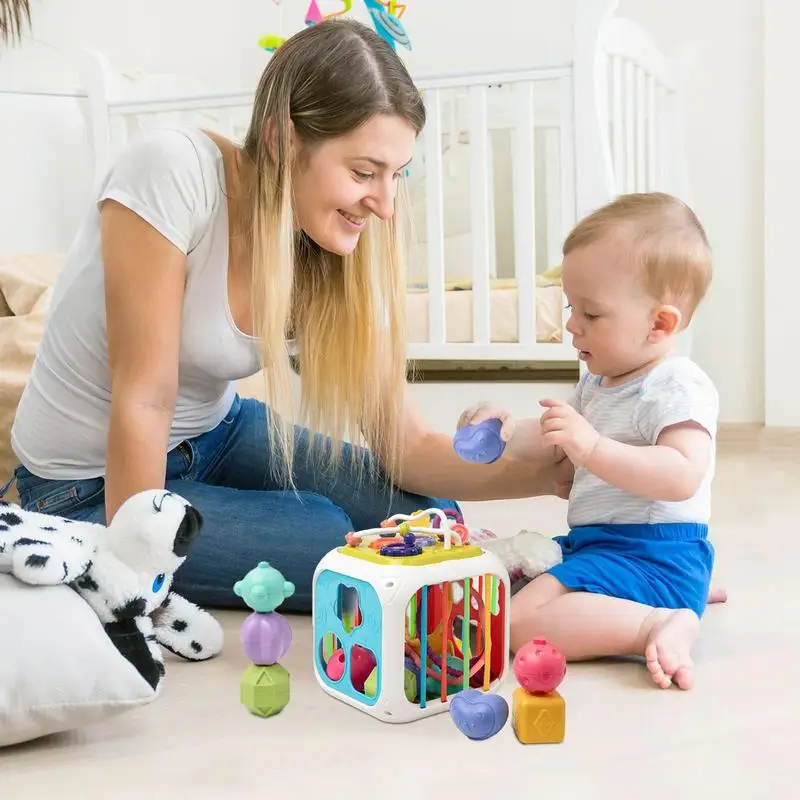 Colorido desenvolvimento sensorial brinquedo para crianças, Montessori aprendizagem educacional cubo, forma bloco, classificação brinquedo, 7 em 1