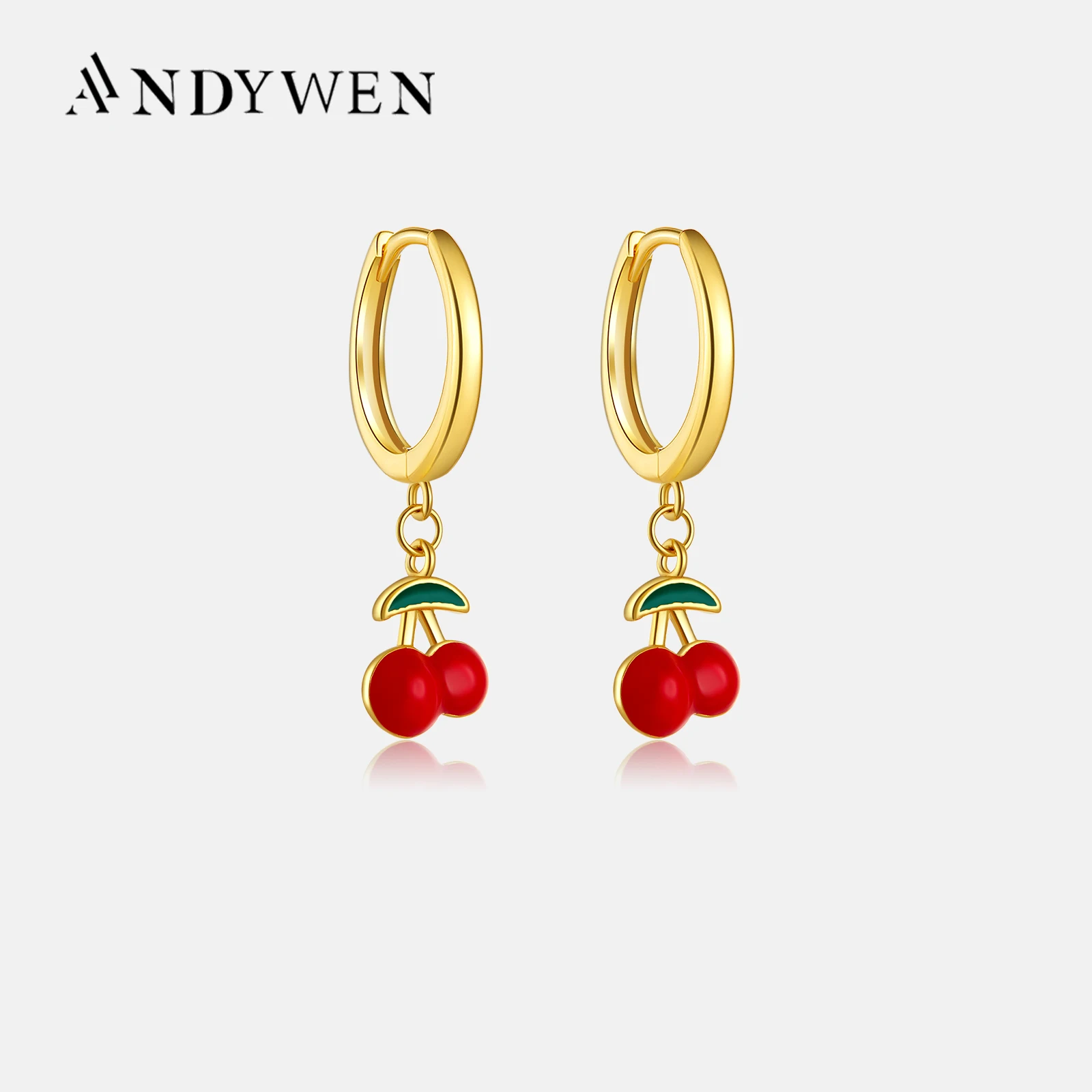 ANDYWEN-pendientes de plata de ley 925 con forma de gota, Piercing circular, color oro, Rojo Cereza, Naranja, Limon, joyería fina, Rock, Punk, regalo de boda