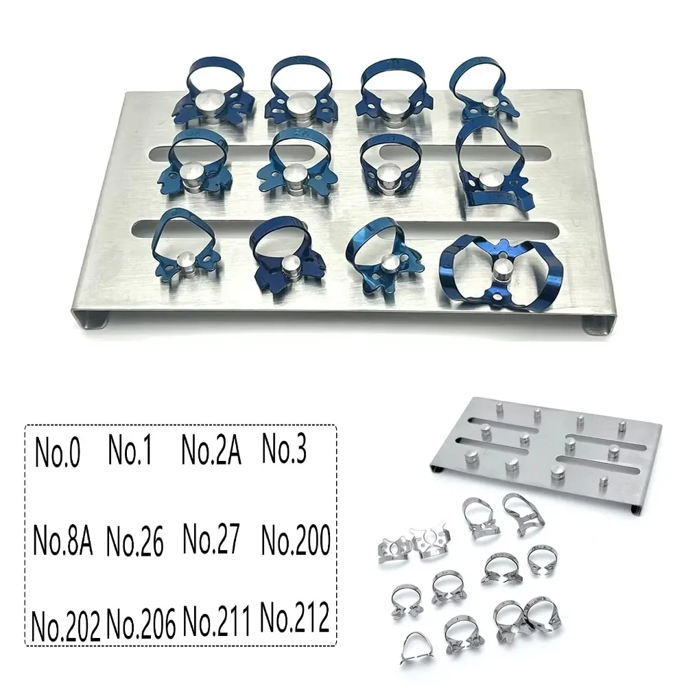 Complete 12 Piece Dental Rubber Dam Clamp Set in Stainless Steel for General and Endodontic Use