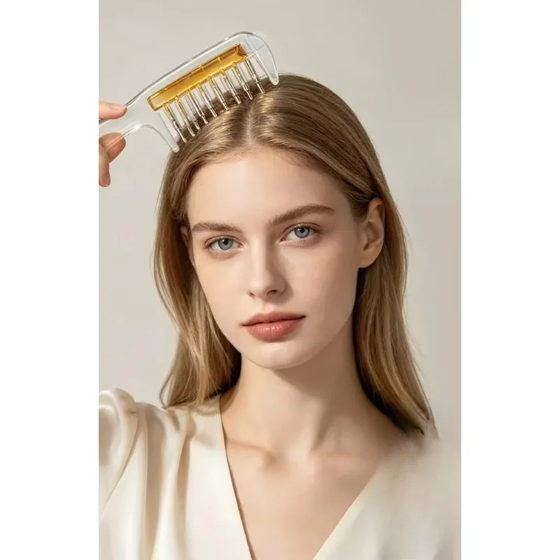 Transparent Essential Oil Scalp Comb, Rolling Metal Teeth Hair Beard Grooming Applicator