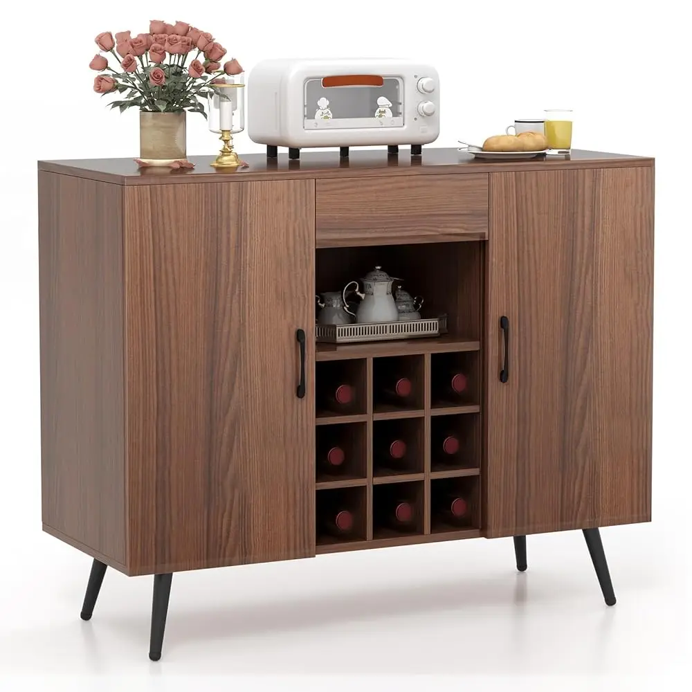 

Sideboard Buffet Cabinet, Modern Buffet Server With Removable 9-Bottle Wine Rack, Adjustable Shelves & Drawer, Coffee Bar