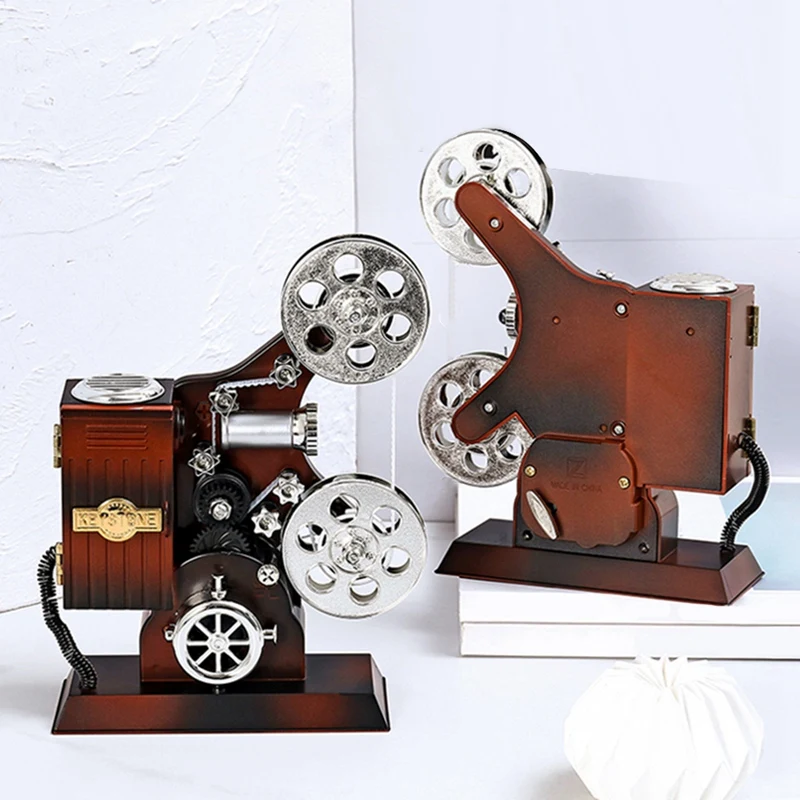 1PC Retro Old Movie Projector Twirling Music Box Gift Music Box Model Home Decoration Living Room Artware Gift