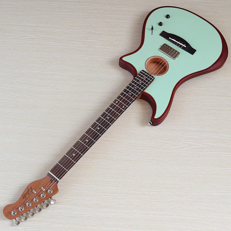 Guitarra Acústica-Eléctrica Silenciosa de Sapele Sólido, Modos Duales, Mástil de Arce Tostado, Trastes Redondos, 39 Pulgadas, 6 Cuerdas, Acabado Mate de Alta Calidad, Sunburst