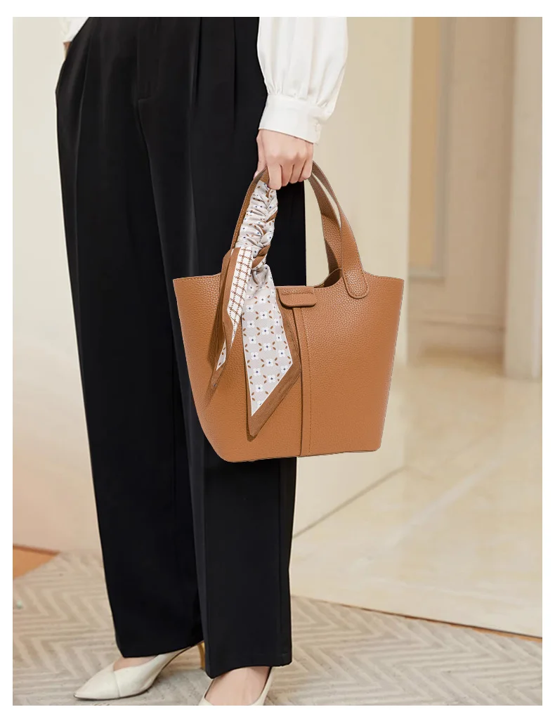 Aidrani Echtleder-Beuteltasche für Damen, Handtasche im Korbstil aus Rindsleder mit Litschi-Muster, vielseitige Umhängetasche für den Arbeitsweg – Detail 3