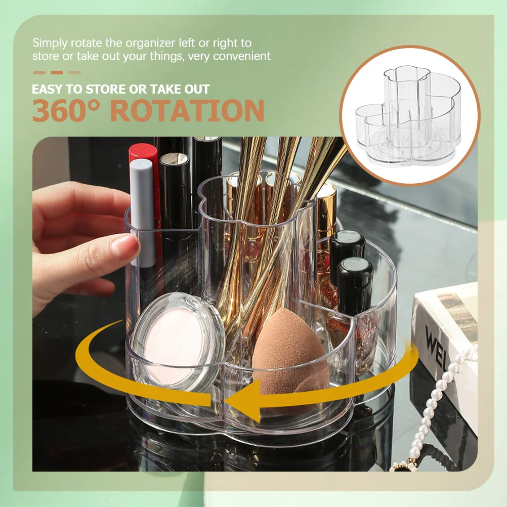 Clear Makeup Brush Holder Plastic Rotating Makeup Organizer for Desktop Vanity Storage Cosmetics Storage Holders