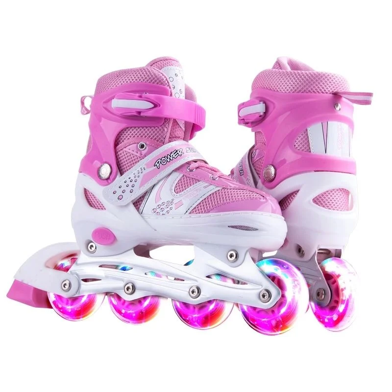 Fabrikpreis Günstige Kinder Kinder Quad Inline Rollschuhe 4-Räder verstellbare Inline-Skates LED-Licht Jungen Mädchen Rollschuhe