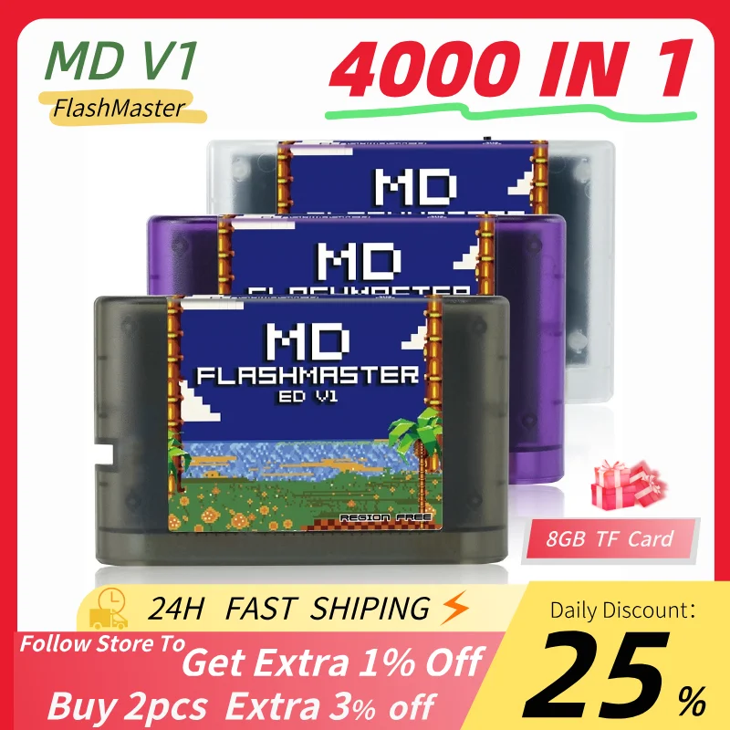 Mega Drive V1 4000 в 1 с TF-картой 8 ГБ, игровая карта MD для игровой консоли системы SEGA Genesis Mega Drive Master