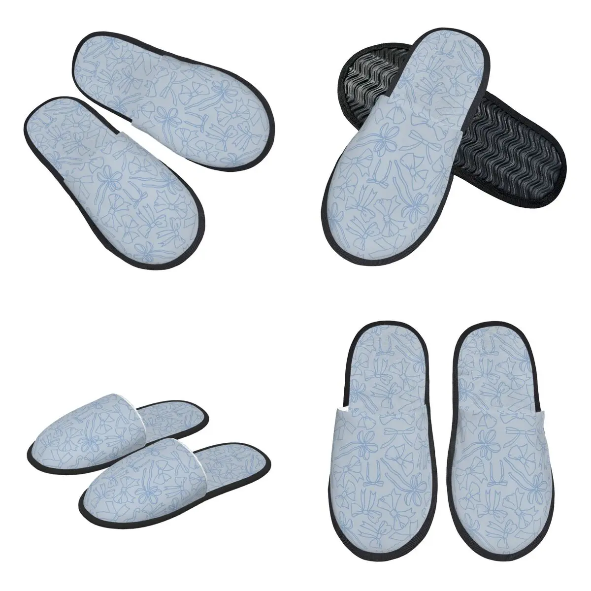 Custom Bule Bow Cartoon Pattern Slippers Memory Foam Warm Soft Women House Slipper Bedroom Cozy Shoes