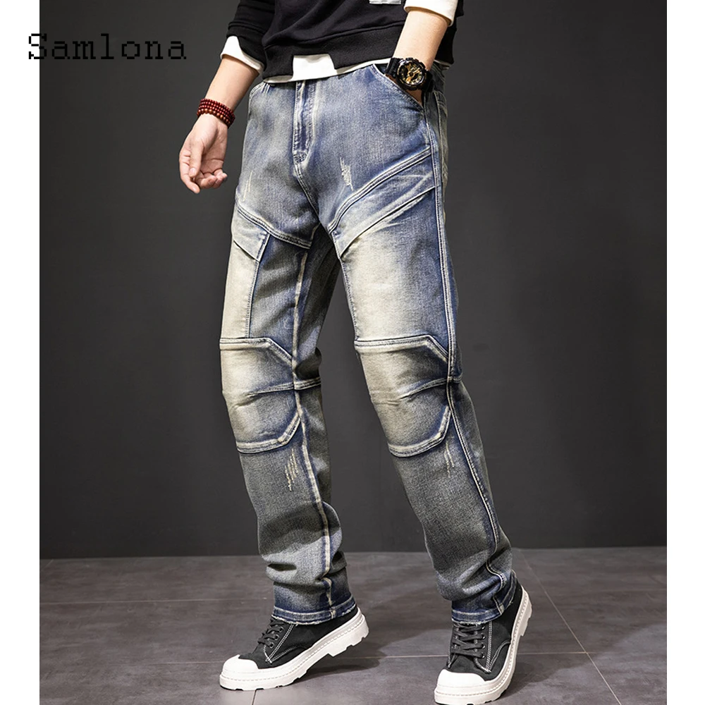 حجم كبير الرجال مستقيم الساق الدنيم السراويل الجينز 2025 أوروبا نمط موضة الكاحل طول السراويل الرجال عادية خمر ديمين السراويل جديد