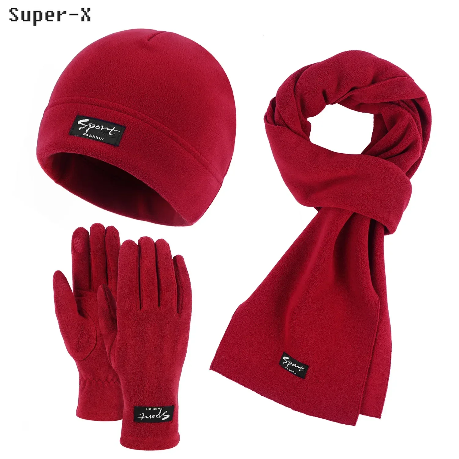 

3pcs Set Winter Hat Scarf Gloves Unisex Mountaineering Skiing Cycling Cap Set 12 Colors Soft Thickened Plush Polar Fleece Beanie