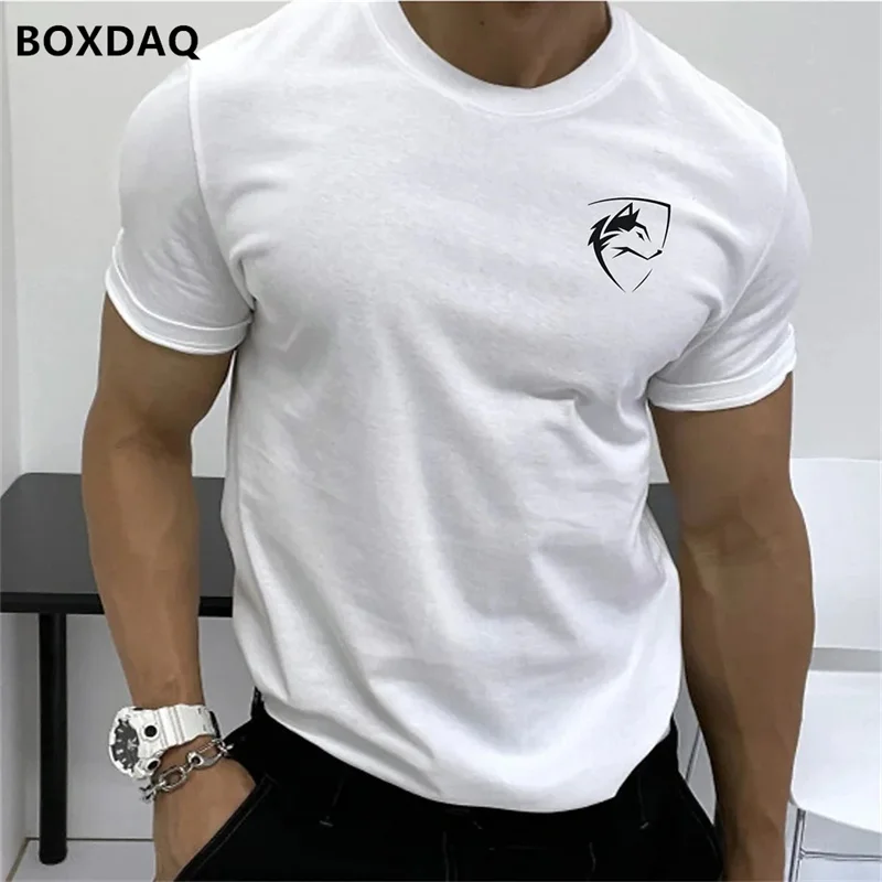 Summer Men\'s Fashion T-Shirts Short Sleeve Simple Wolf Badge Printing Streetwear Male T Shirt Trend O-Neck Casual Tops Plus Size