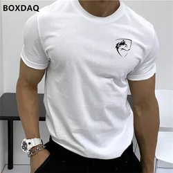 Letnia męska modne t-shirty z krótkim rękawem prosta wilcza plakietka z nadrukiem Streetwear męska koszulka z okrągłym dekoltem