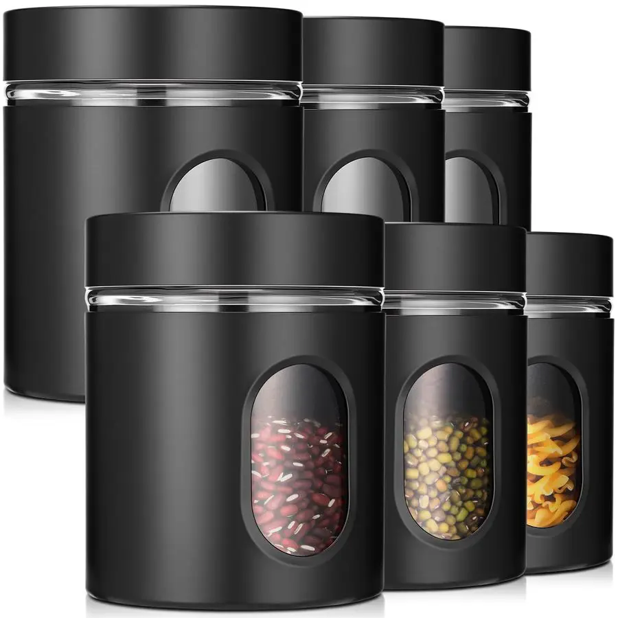 

Набор из 6 кухонных контейнеров, 20 унций, герметичные, из нержавеющей стали, для хранения продуктов, с окном из стекла, для кофе, сахара, конфет