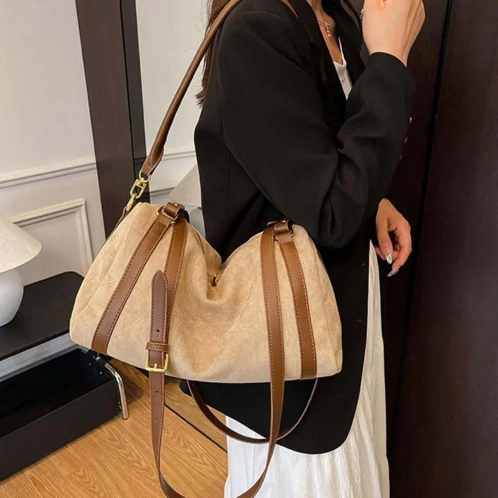 

Замшевая матовая сумка-хобо на молнии, большая вместительная сумка, винтажная сумка через плечо из искусственной кожи, однотонная женская сумка-тоут в корейском стиле для студентов