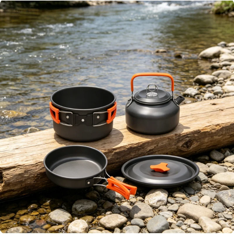 

Ultralight Aluminum 10Pcs Camping Cookware Set Pot Kettle with Storage Bag Portable for Outdoor Hiking Picnic Backpack