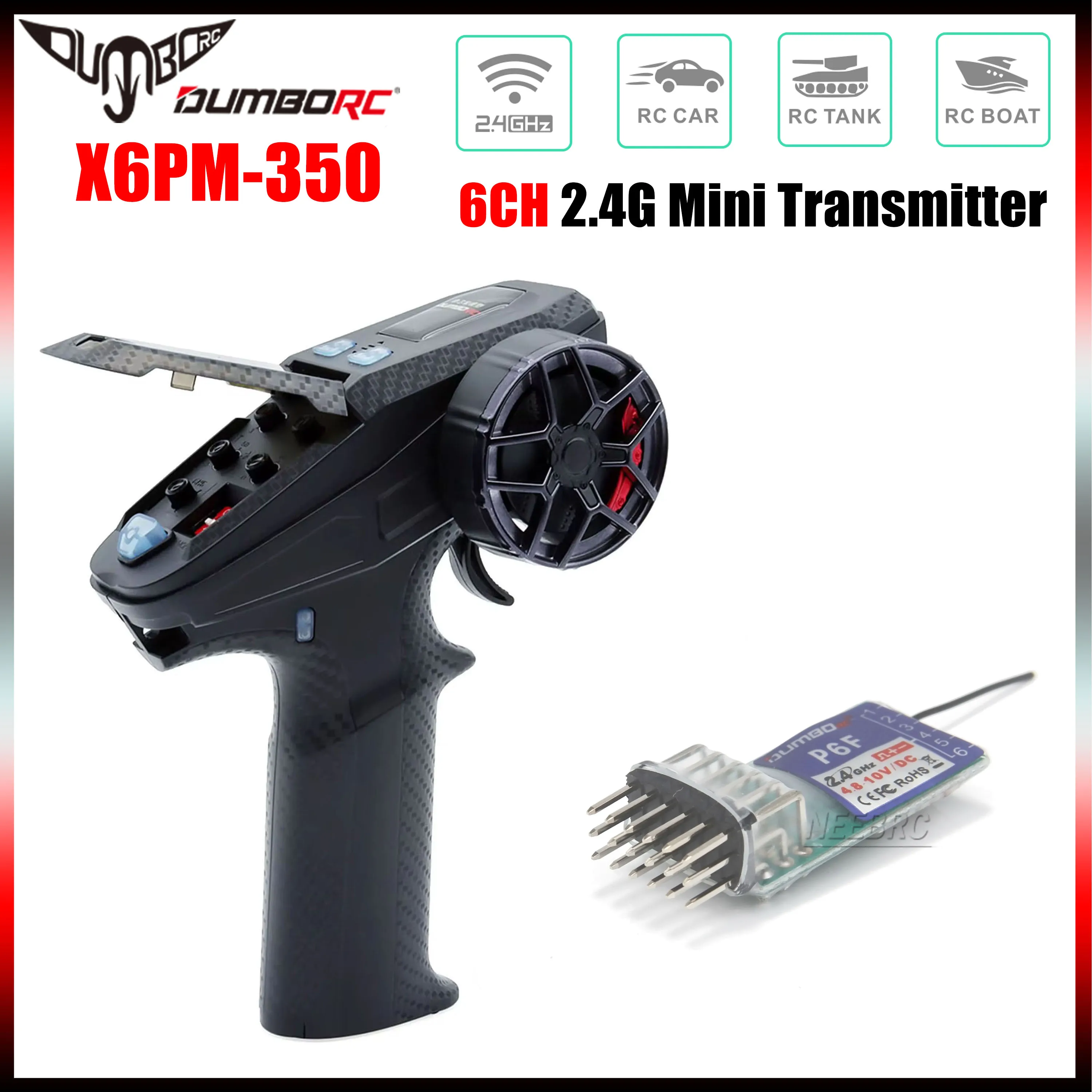 

DUMBORC 6CH 2.4G X6PM-350 Micro Transmitter 4.8-12V with P6F Mini Receiver Remote Radio Control for RC Car Boat Tank Model Part