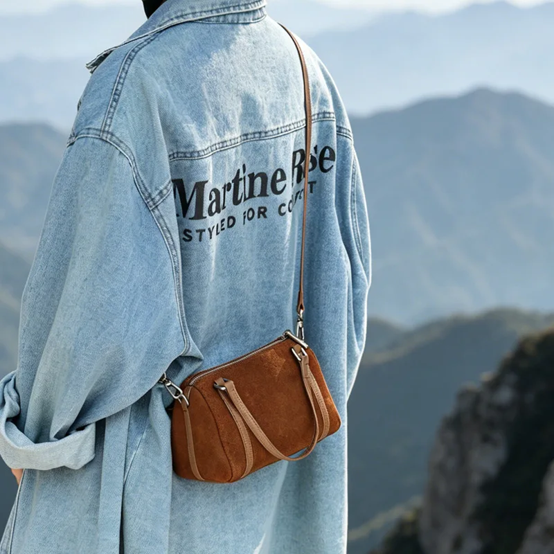 French Lazy Style Suede Women's Bag 2026 New Fashion Temperament Elegant Boston Portable Shoulder Messenger Bag