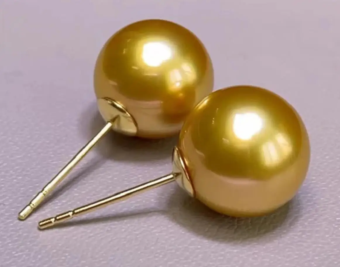 Noble and luxurious AAAA+++8-9mm 9-10mm brand new gorgeous South Sea round gold pearl earrings 14k gold gift box