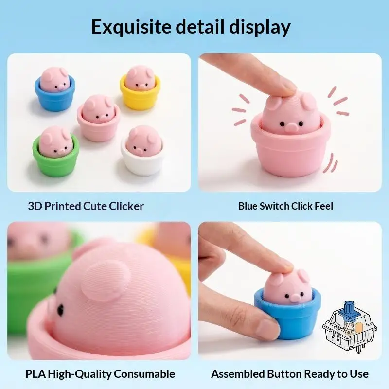Niedlicher Schweinchen-Silikon-Clicker mit Stressabbau-Schlüsselanhänger, Rucksack-Dekoration, Fidget-Spielzeug – Detail 8