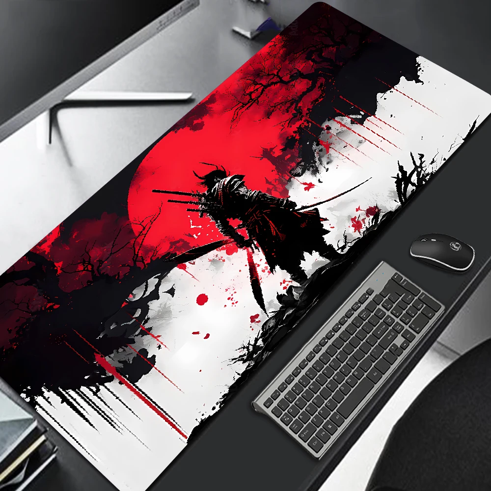 900x400mm Samurai Warrior Gaming Mouse Pad, Non-Slip Rubber Stitched Edge, Large Desk Mat for PC Laptop Powerful Gift for Gamers