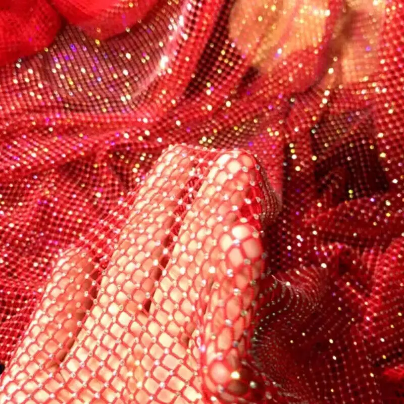 AB Rhinestone Fabric Glitter Rhinestone Mesh Fabric Stretch Crystal Glass Trim Mesh For Sewing Bag Shoes Dress Garment Decor