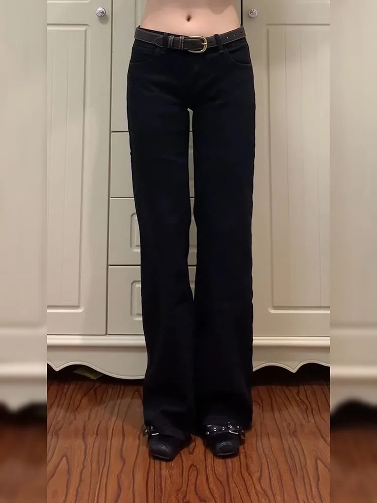 

Женские джинсы с низкой посадкой Harajuku Tide Прямые джинсовые брюки Черные прямые брюки Американский ретро Y2K Harajuku Ковбойский High Street