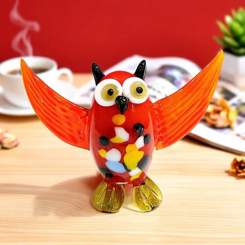 

Handmade Murano Glass Owl Figurine Miniature Cute Bird Animal Statue Home Desktop Decor Ornament Living Room Tabletop Decoration