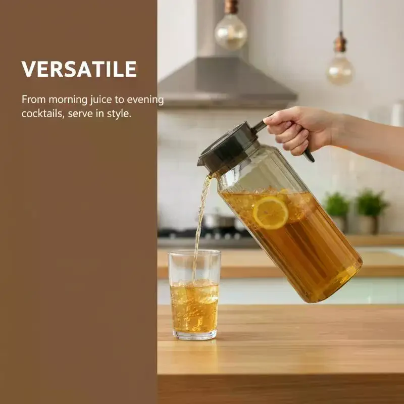 Ribbed Pitcher 1.1L Large Capacity With Lid And Handle Transparent Water Jug Drink Storage Pot For Home And Office Use