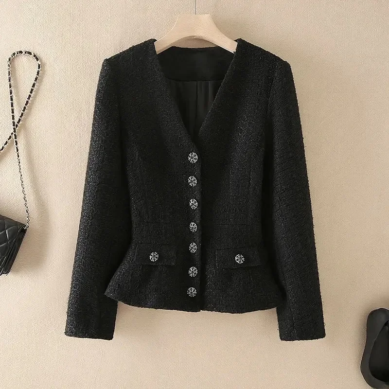 

Classic High-End Woolen Jaet ort Svel V-Ne Spring Autumn Faion Retro Chic Waist-Cinched for Women