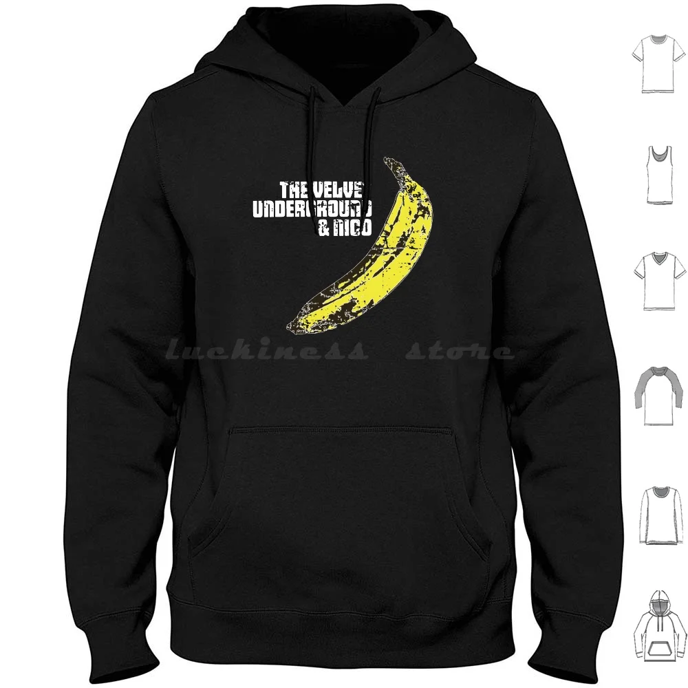 Velvet Underground 70S 1970S Retro Vintage Distressed Mask Hoodies Long Sleeve Velvet Underground Lou Reed Nico Banana