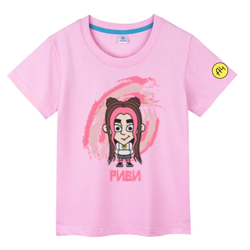Футболка А4 RIVI PINK New Cute А4 Риви Print Summer Cotton Children T-shirt Short Sleeves Girl T Shirt Casual Clothing