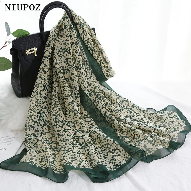 Women Foulard Small Flower Elegant Chiffon Bandana Scarf Summer Travel Sunscreen Thin Hijab Shawl