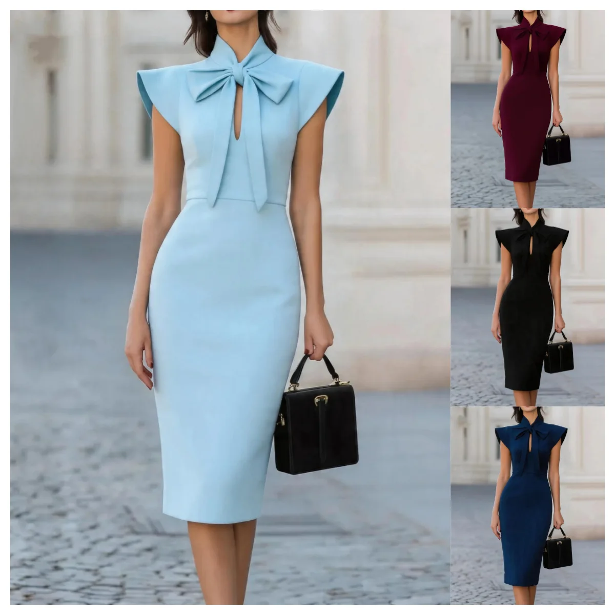 

2026 Slim-Fit Bow Tie Elegant Bodycon Skirt
