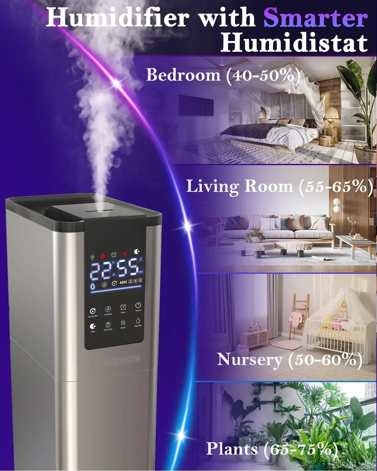 Humidificador de niebla fría y cálida para habitación grande, humidificadores para toda la casa de 3,4 gal para el dormitorio del hogar, 1000 pies cuadrados, llenado superior, 3 modos de niebla, 12 horas