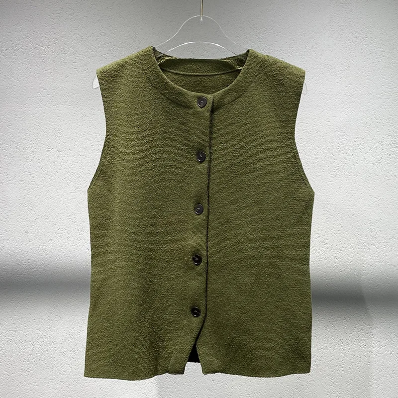 

Эксклюзивный однотонный вязаный пиджак с круглым вырезом весна/лето 2023 года, новый дизайн, повседневный женский топ, жилет