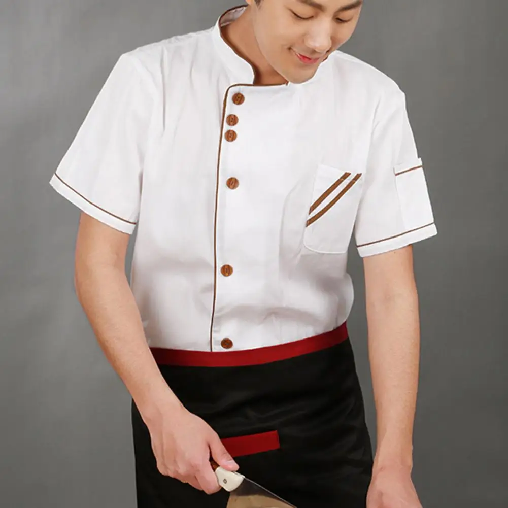 Uniform Restaurant Chef-Shirt Koken Kleding Zomer Korte Mouw Snelle Droge Knopen Chef Uniform Ademende Chef-Kok Werkkleding