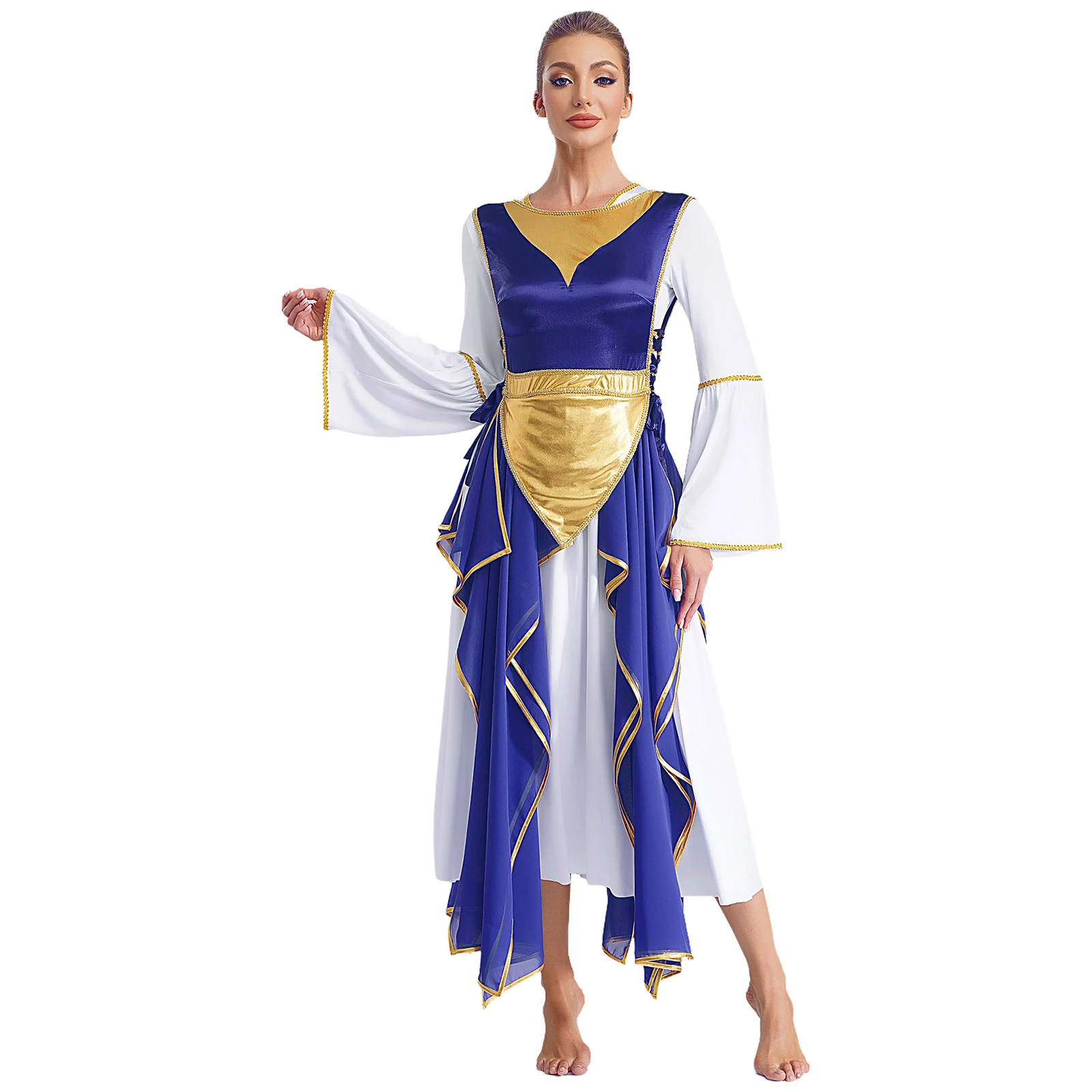 

Womens Praise Dance Dress Sides Split Lace-up Irregular Tunic Liturgical Choir Church Worship Contemporary Lyrical Dance Costume